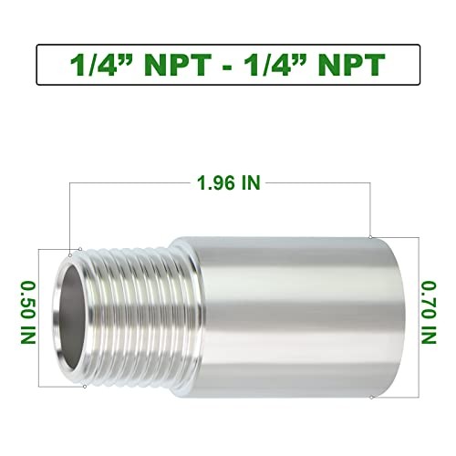 2PCS Stainless Steel Pipe Fittings, 1/4″ 1/4″ (M x F)NPT 2Pcs 2″ (50mm) Length