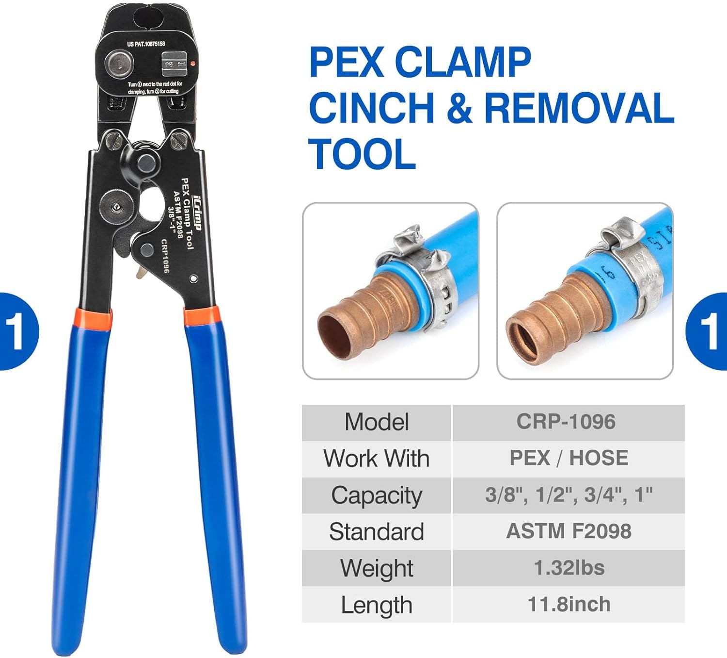 PEX Clamp Tool Kit w/ Rings & Tubing Cutter for 3/8–1″ PEX Cinch & Removal Tool