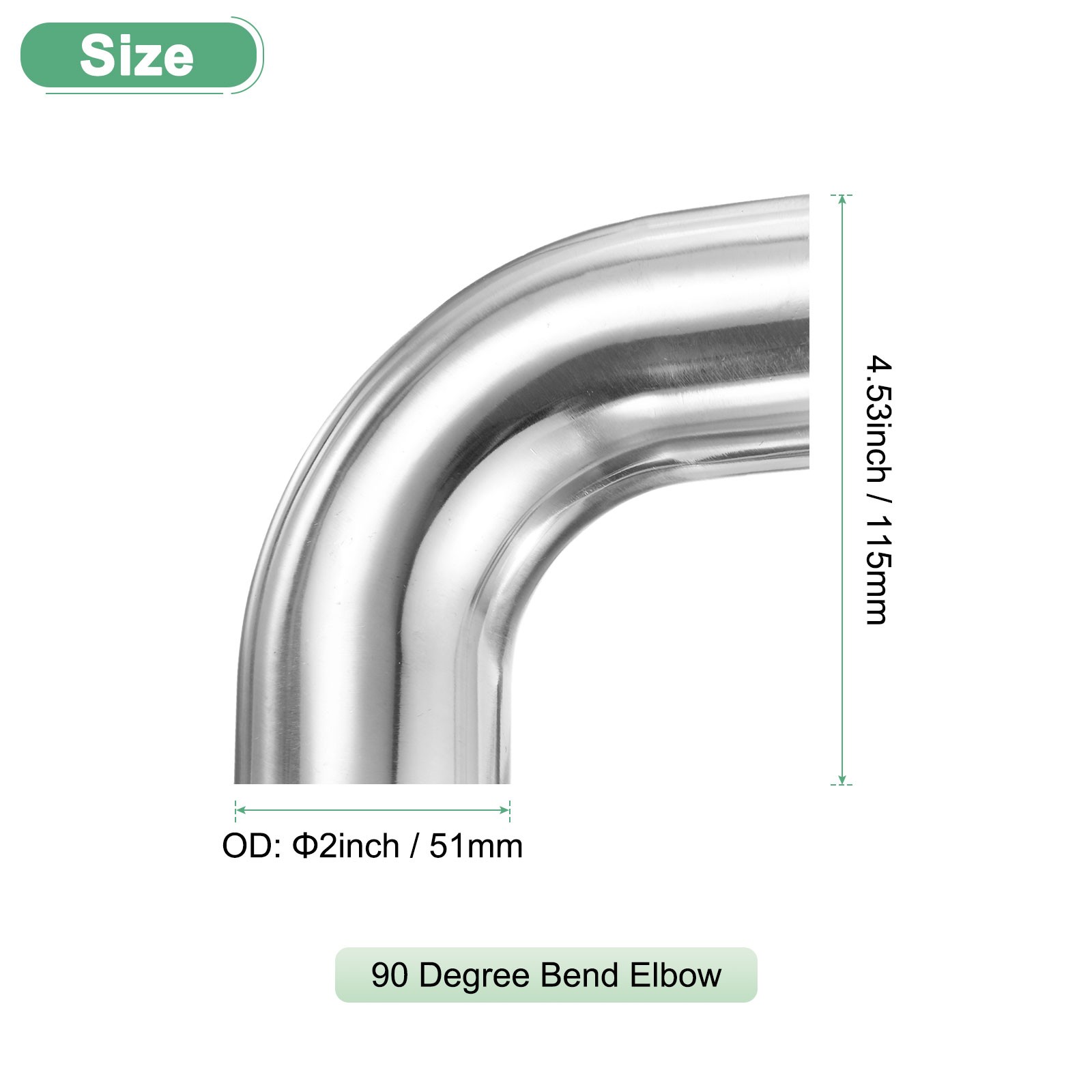 2-Pack OD 2 Inch 90 Degree Mandrel Bend Elbow, Thicken 1.5 mm Height 115 mm