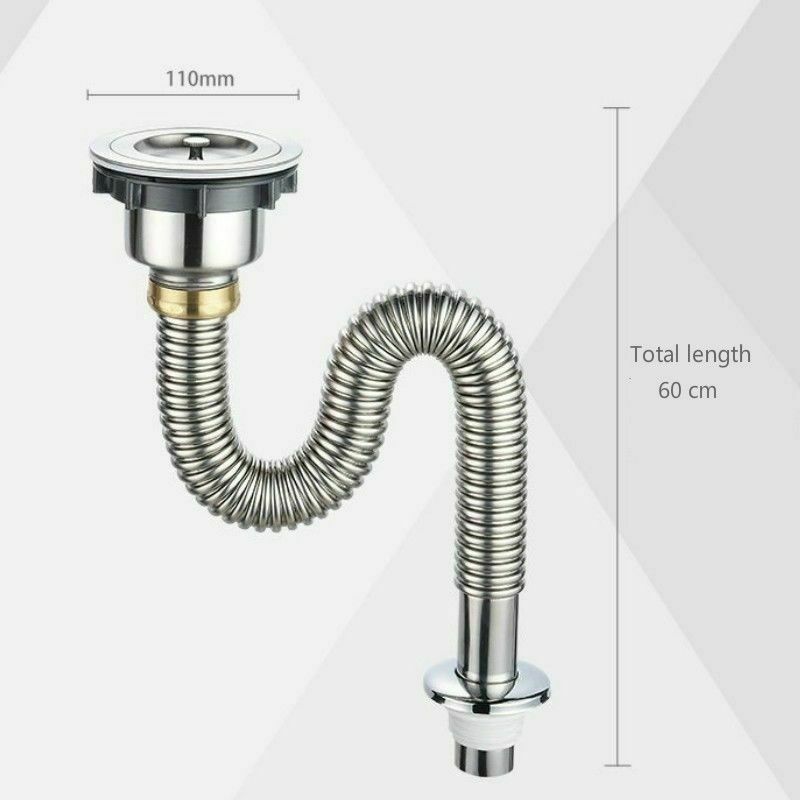 Kitchen Sink Strainer Basket Siphon Trap Pipe Stainless Steel Extension Drain