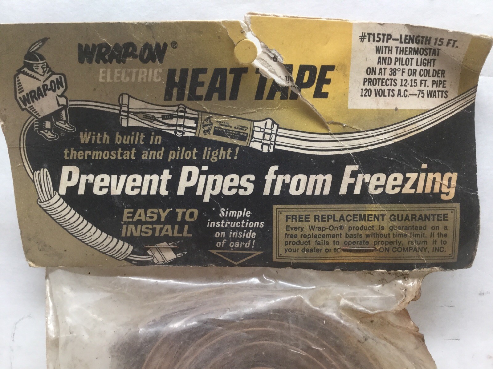 WRAP-ON 11015 – T15TP Solid Circuit Heat Tape Length 15’ 120V 75W, W/ Thermostat