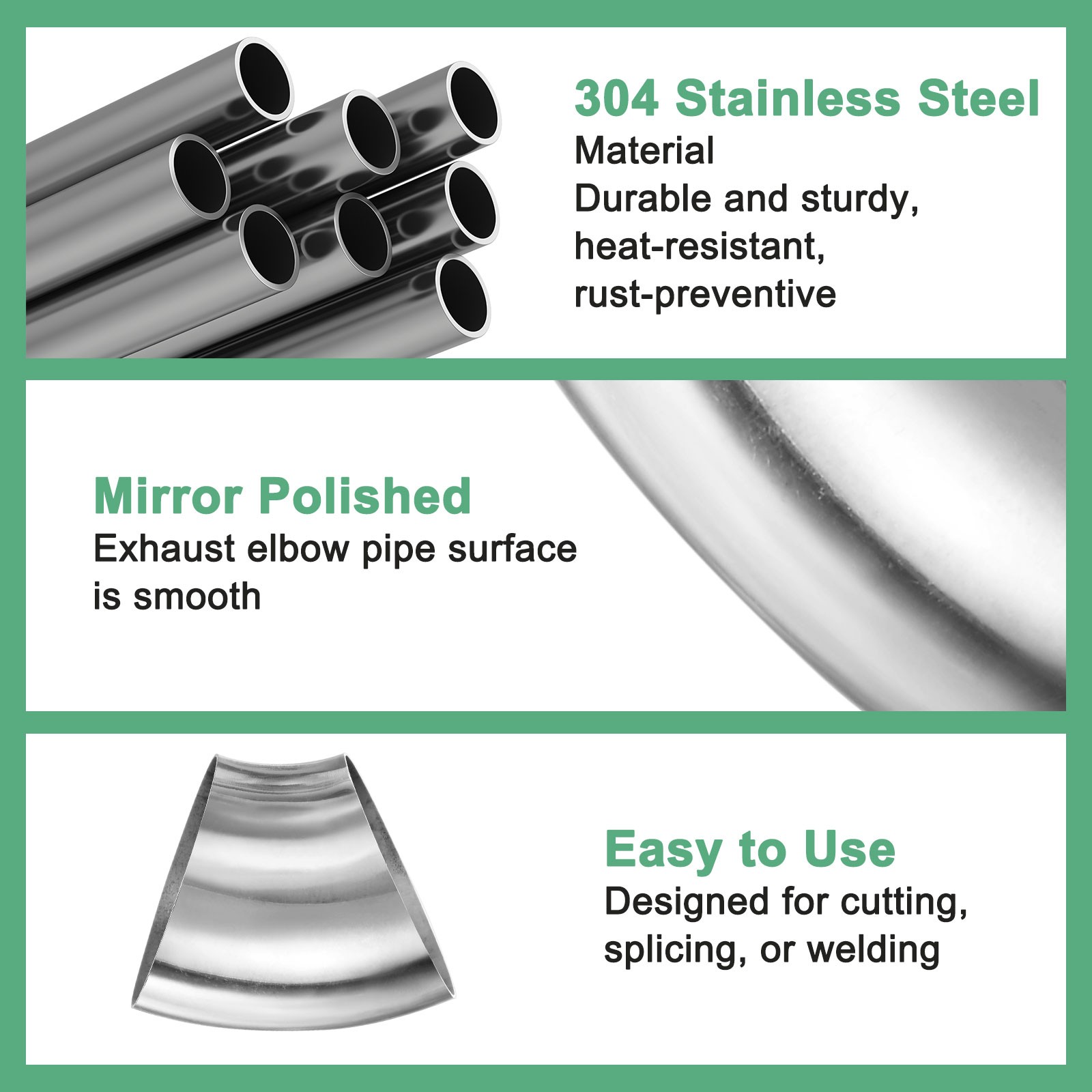 2-Pack OD 3.5 Inch 45 Degree Mandrel Bend Elbow, Thicken 1.5 mm Height 104 mm