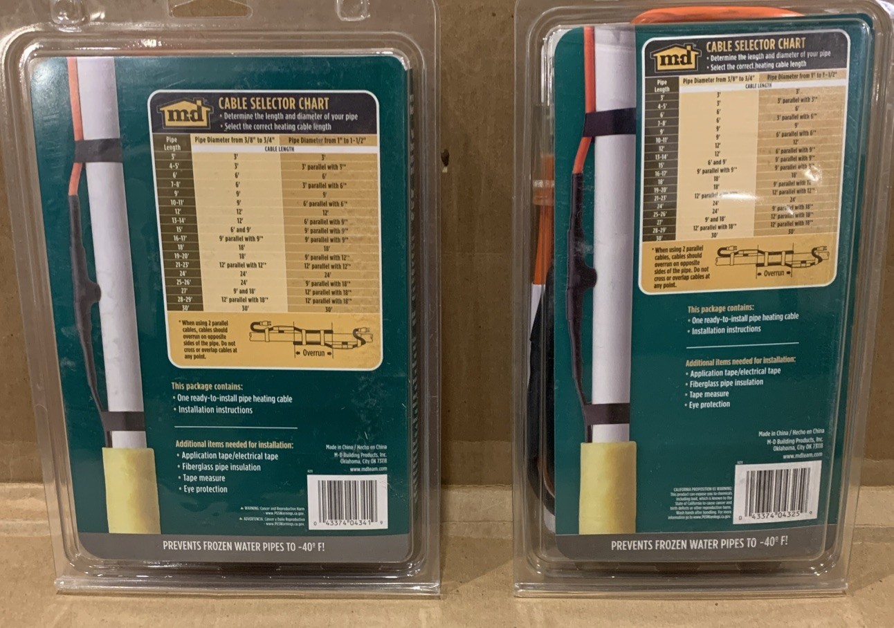 Lot of 2!! Heat Tape MD Pipe Heating Cable w/ Indicator Light: 12 foot, 6 foot