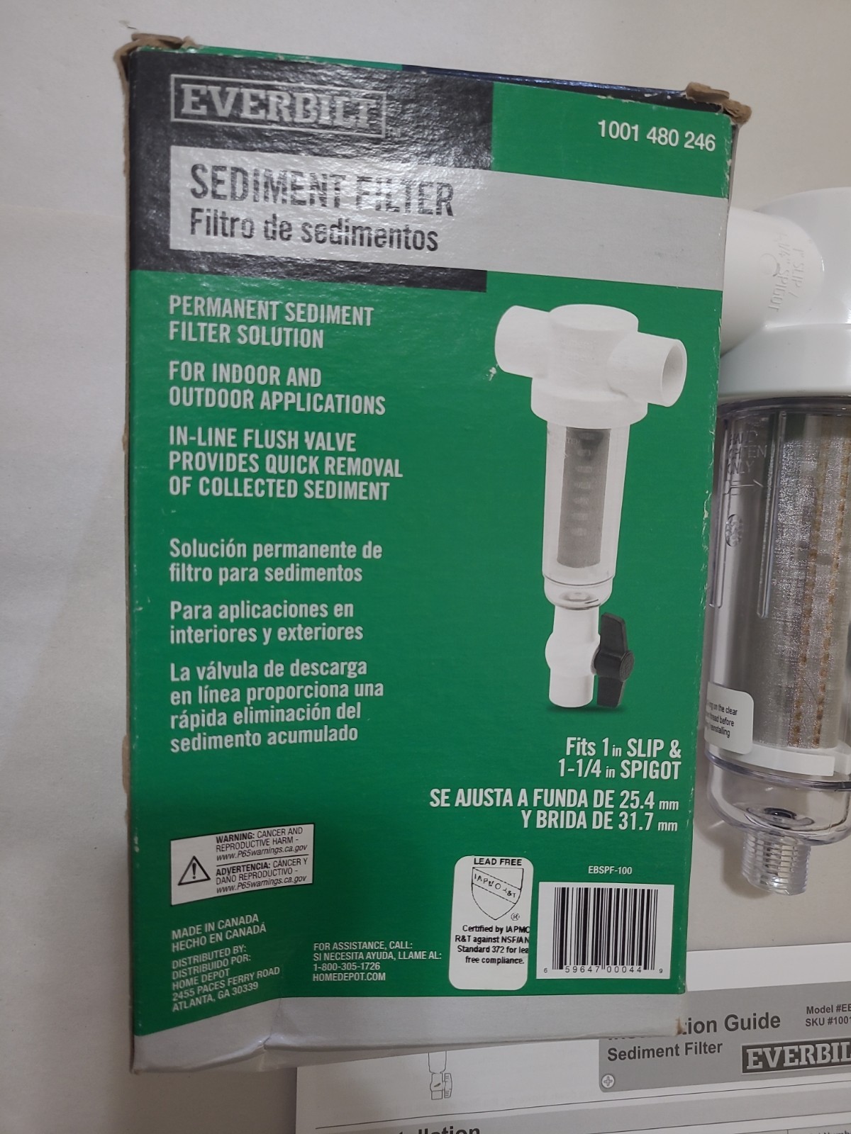 Everbilt Sediment Filter . Fits 1″ Slip & 1-1/4″ Spigot . Free Shipping .