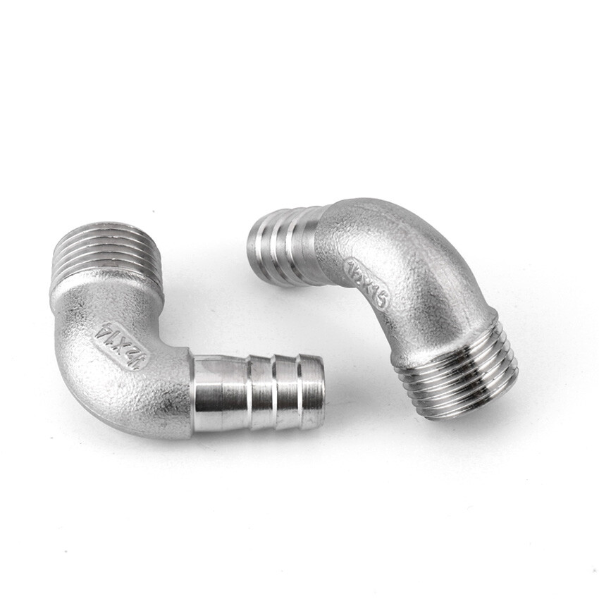 1/4″-1.2″ Stainless Steel Male Thread Fitting Hose Tail Elbow 90° Barb Connector