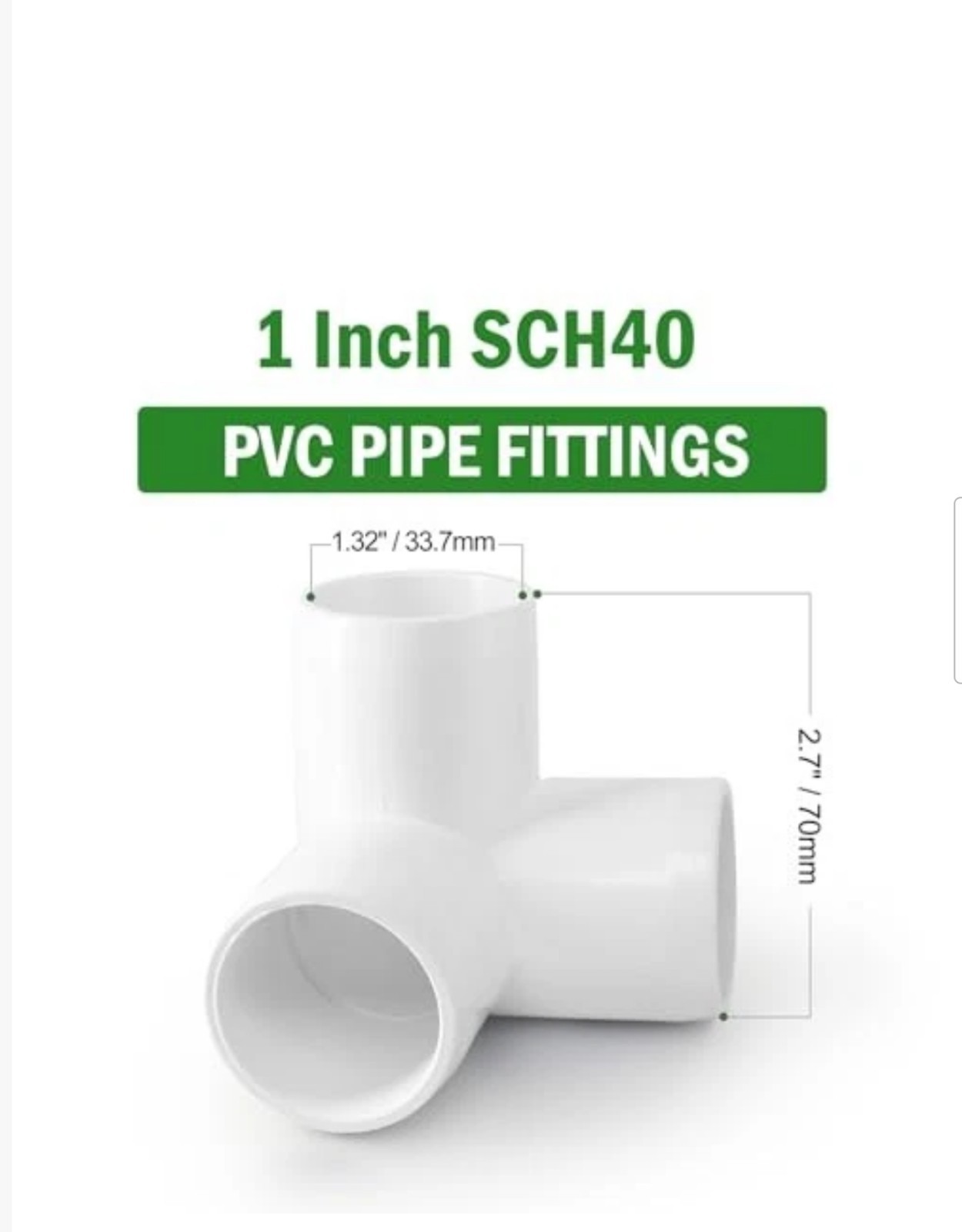 3 Way PVC Pipe Fittings PVC Elbow Corner Side Outlet Tee 1″ Inch 4pcs White