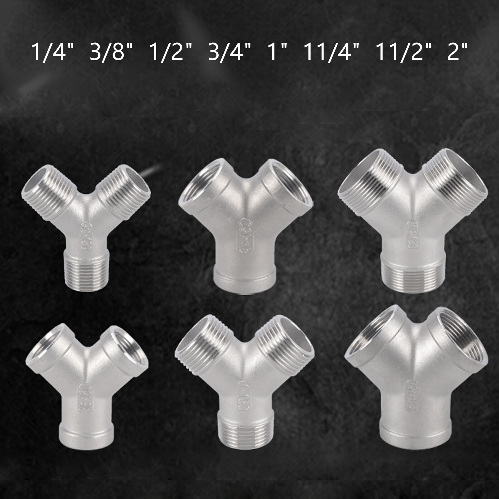 Stainless Steel Bsp 1/4″- 2″ Female/Male Thread “Y” 3-Way Pipe Fitting Connector
