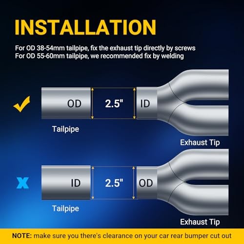 Dual Exhaust Tips with 2.5 inch Inlet 3 inch Outlet, Straight Blue-Straight