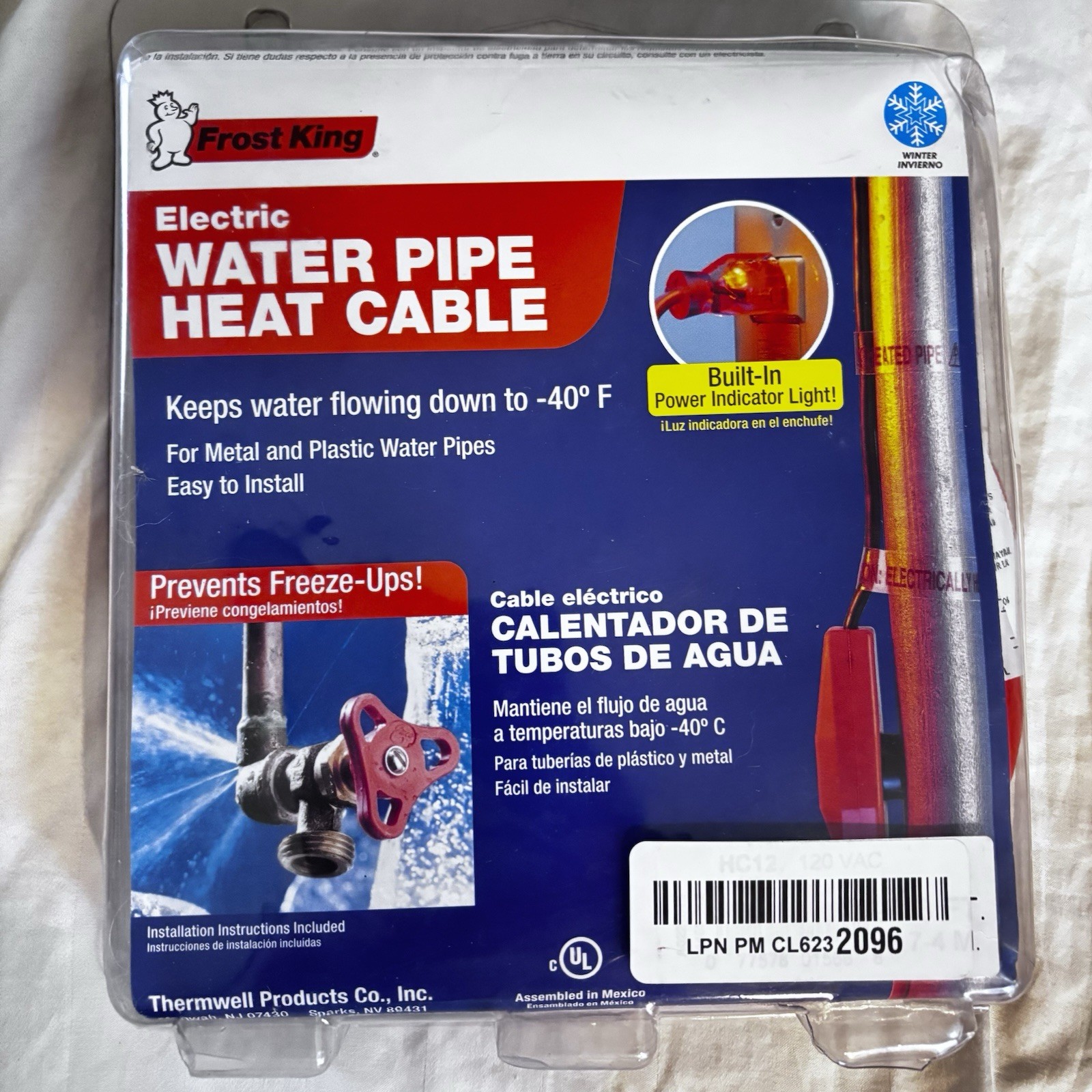 NEW Frost King electric water pipe heat cable 12’ Plus HC 30 120 VAC Brand new