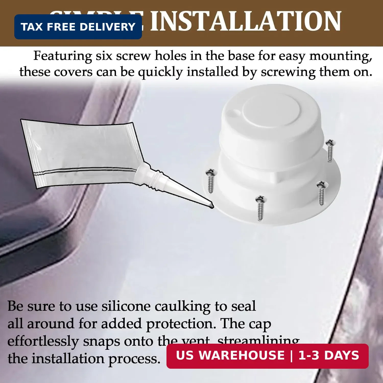 (2 Pack, White RV Roof Vent Cover Kits with Putty Tape and Screws, Camper Vents