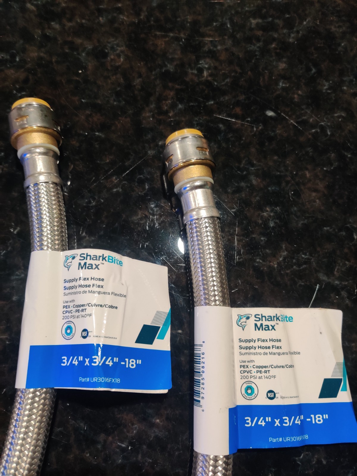 2x SharkBite Max 3/4″ x 3/4″ Water Heater Hose Connector 18″ UR3016FX18 pair