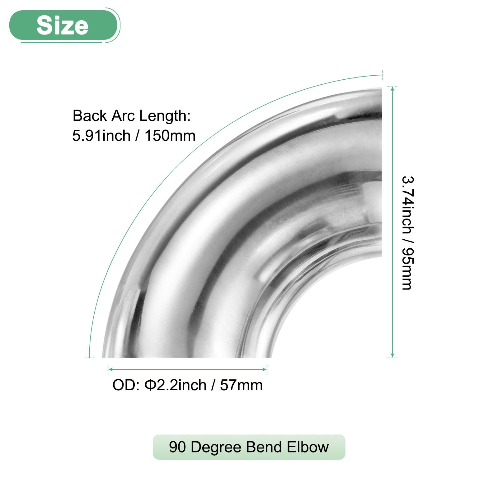 2-Pack OD 2.2 Inch 90 Degree Mandrel Bend Elbow, Thicken 1.5 mm Height 95 mm