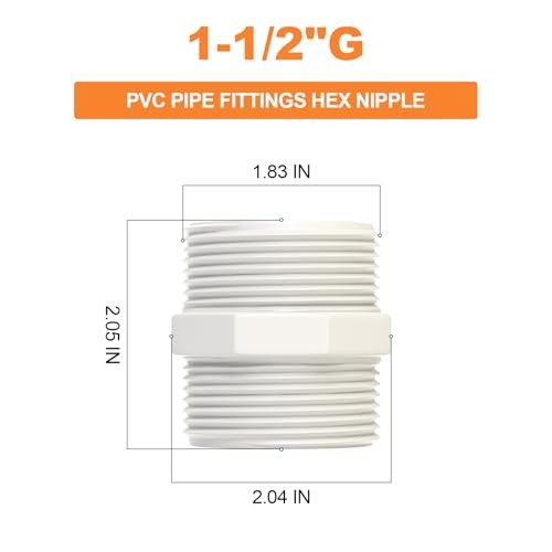 10Pcs 1-1/2″ PVC Pipe Fittings Nipple, G1-1/2 Male X G1-1/2 Male 1-1/2″,10Pcs