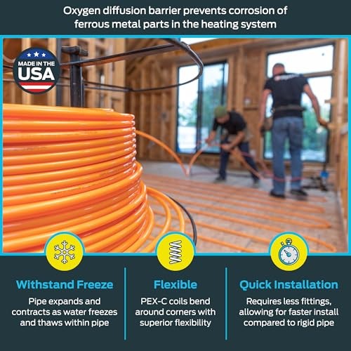 3/8 Inch x 100 Feet Orange PEX Pipe, Made in the USA, Oxygen Barrier Flexible