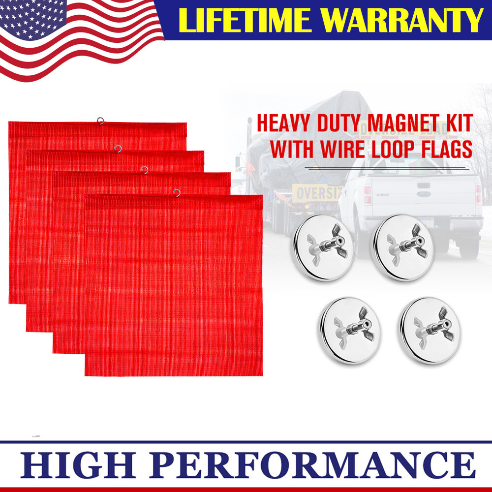 Set of 4 Safety Flags w/Heavy Duty Magnets Kit for Trucks Trailer Oversize Load