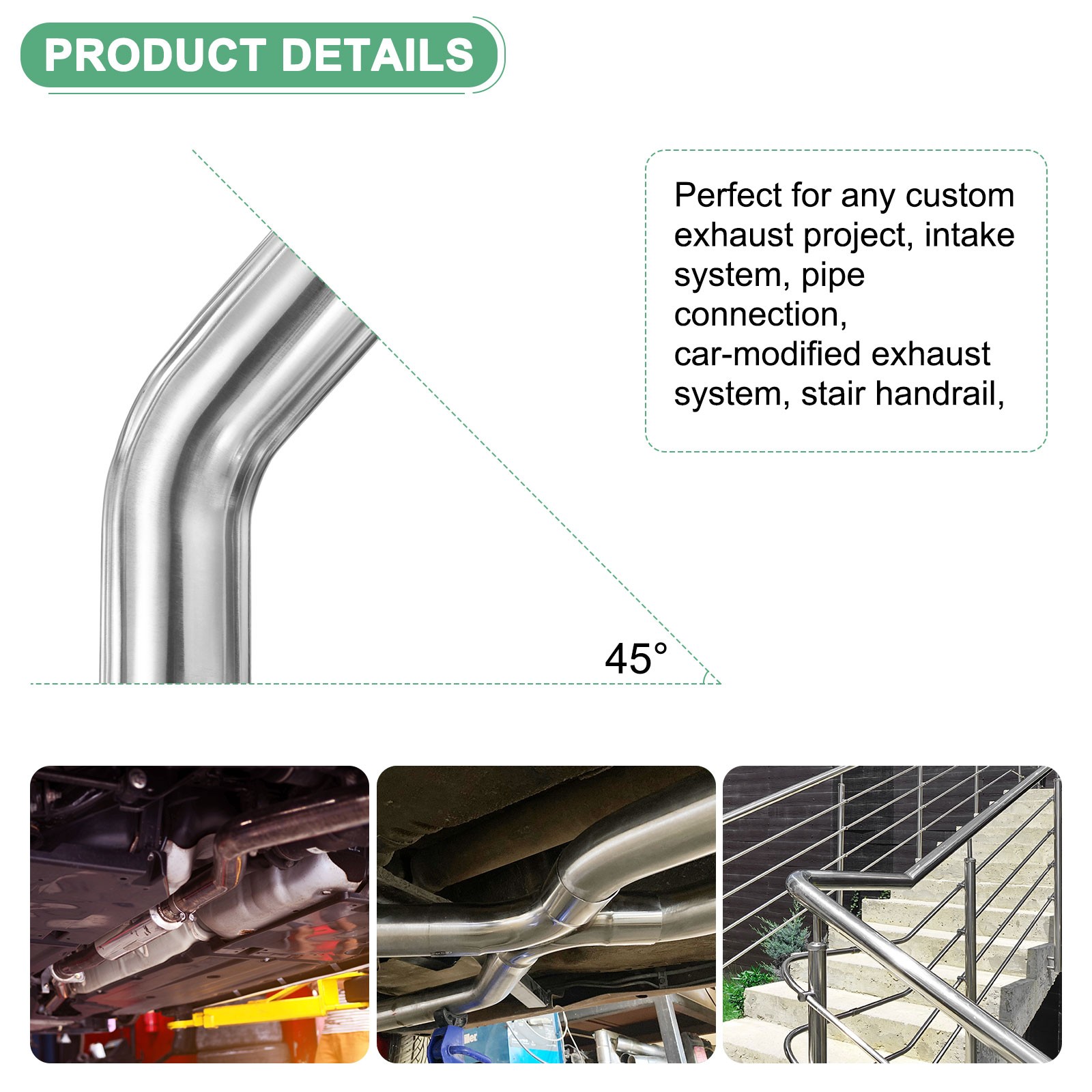 OD 1.8 Inch 45 Degree Mandrel Bend Elbow, Thicken 1.5 mm Height 140 mm
