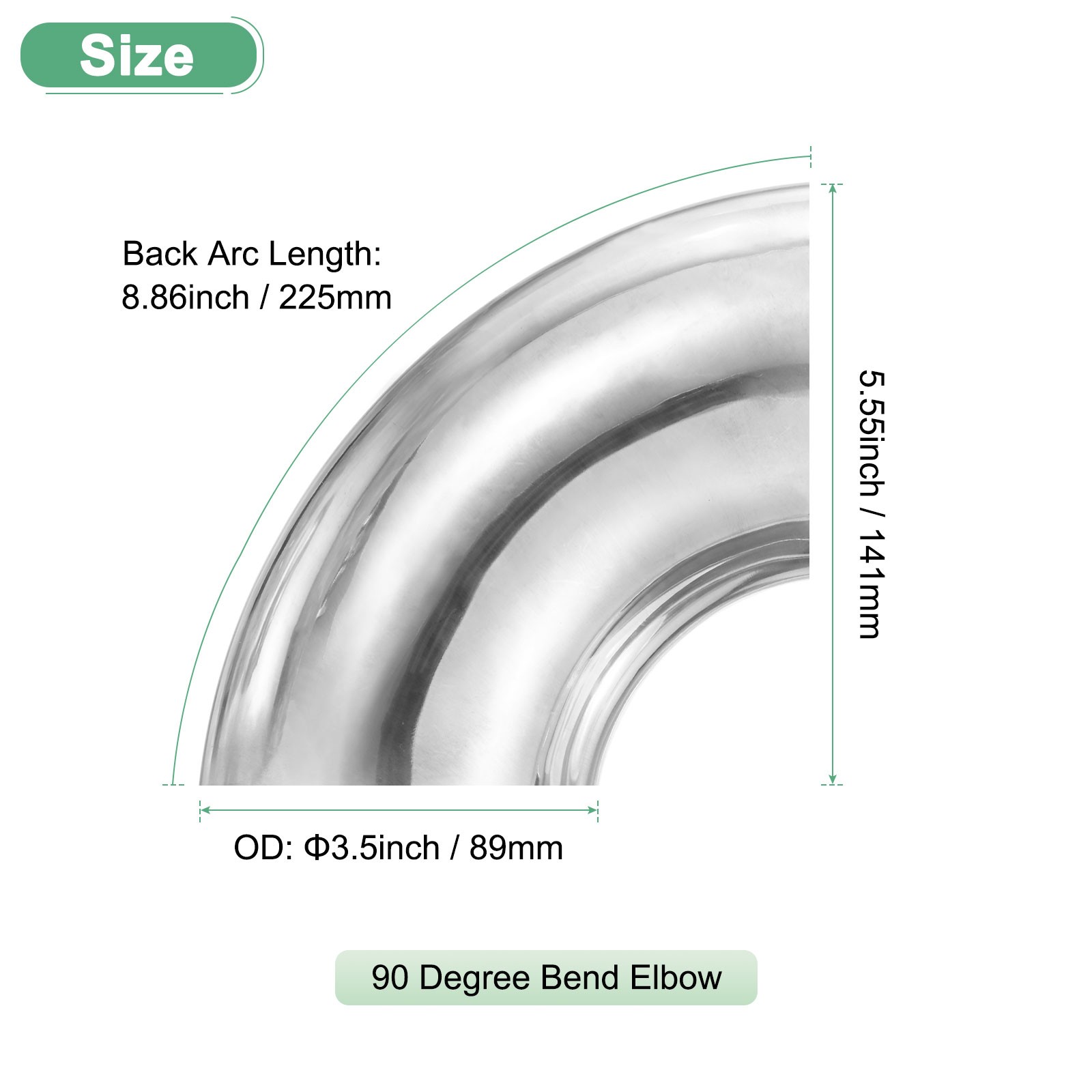 4-Pack OD 3.5 Inch 90 Degree Mandrel Bend Elbow, Thicken 1.5 mm Height 141 mm