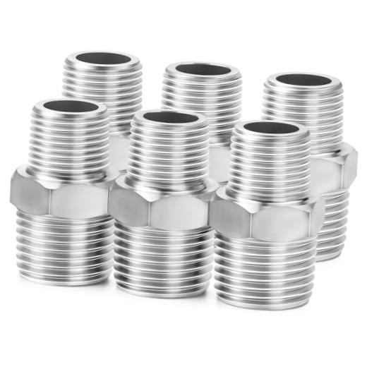 304 Stainless Steel Pipe Fitting, Reducer Hex Nipple 1/2″ NPT x 3/8″ NPT 6