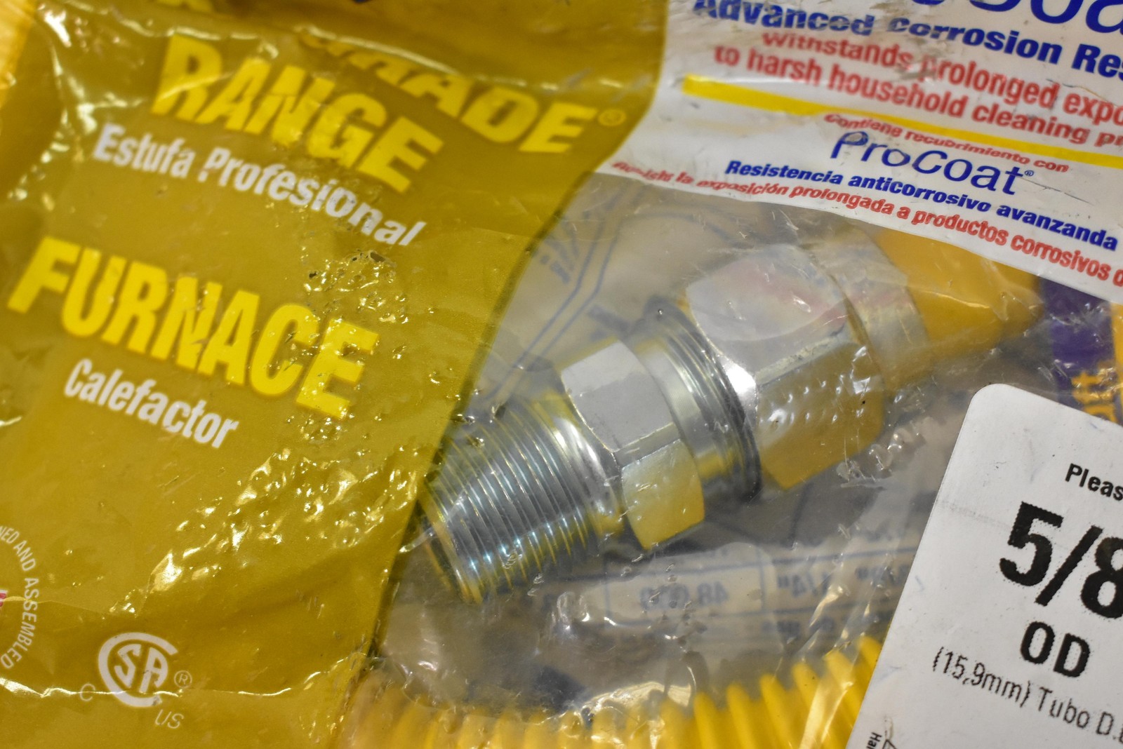 BrassCraft Gas Connector 5/8 OD x 48 in ProCoat Stainless CSSC44-48P USA 1/2 MIP