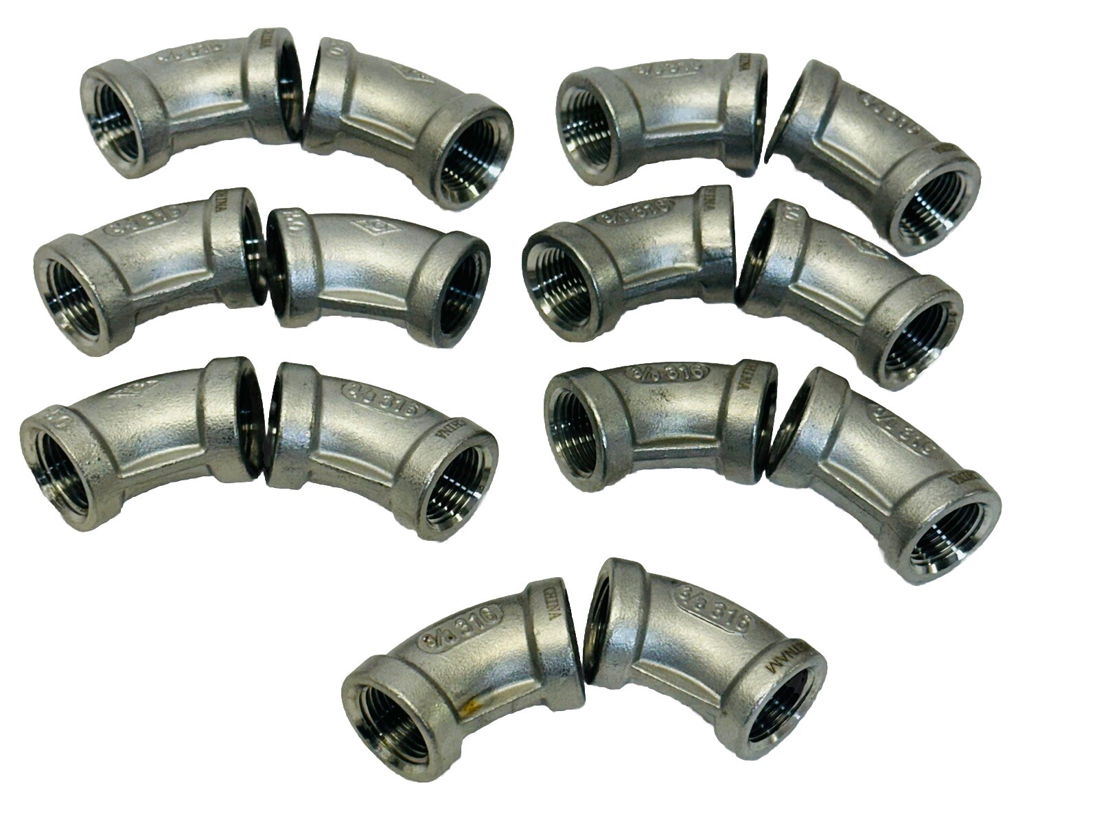(LOT OF 14) 45º ELBOW 3/8″ 316 STAINLESS STEEL NPT THREADED