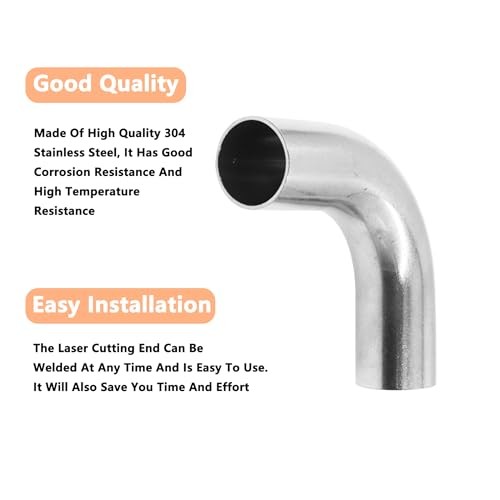 90 Degree Exhaust Tube, 304 Stainless Steel Exhaust Pipe,Polished Mandrel Bend