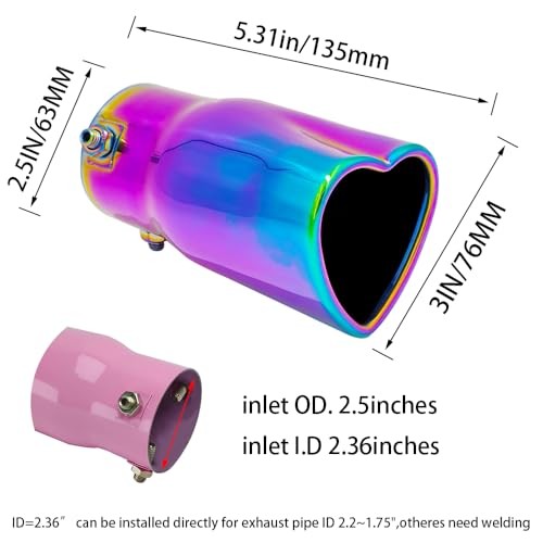 2.5 inch Inlet Fit For 1.75 2 2.25 Inch Exhaust Pepe Heart Shaped Colorful