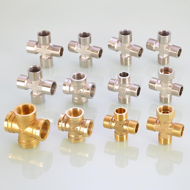 BSP Brass 4-Way Cross Fitting Female Male Connecter 1/2″ 3/4″ Water Pipe Adapter