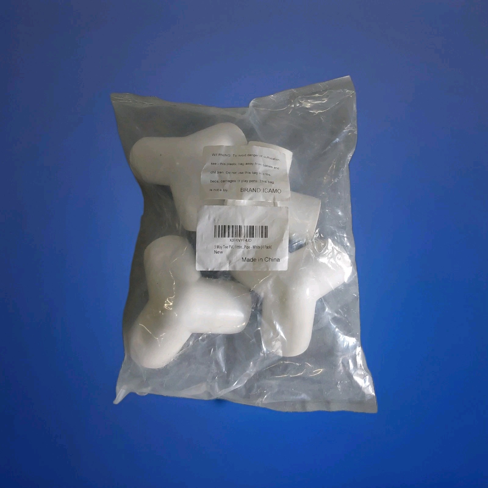 3 Way PVC Pipe Fittings PVC Elbow Corner Side Outlet Tee 1″ Inch 4pcs White