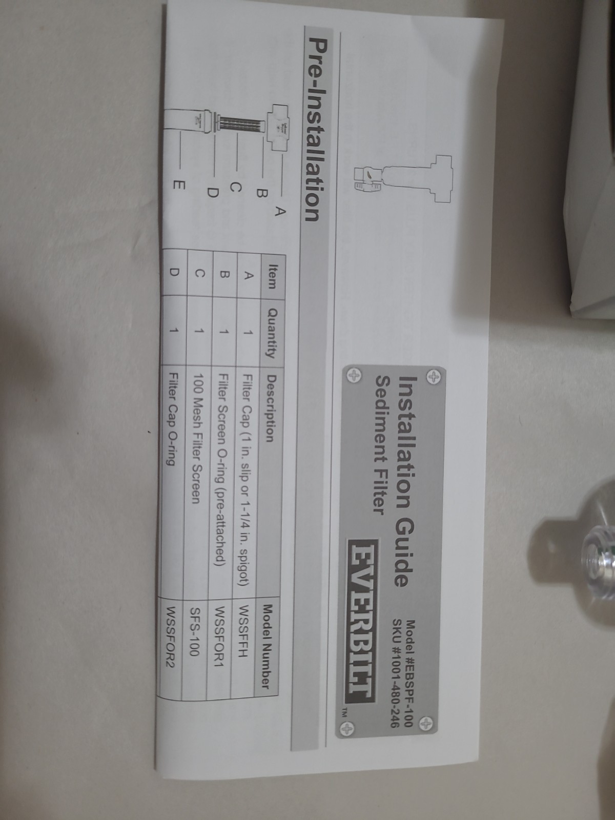 Everbilt Sediment Filter . Fits 1″ Slip & 1-1/4″ Spigot . Free Shipping .