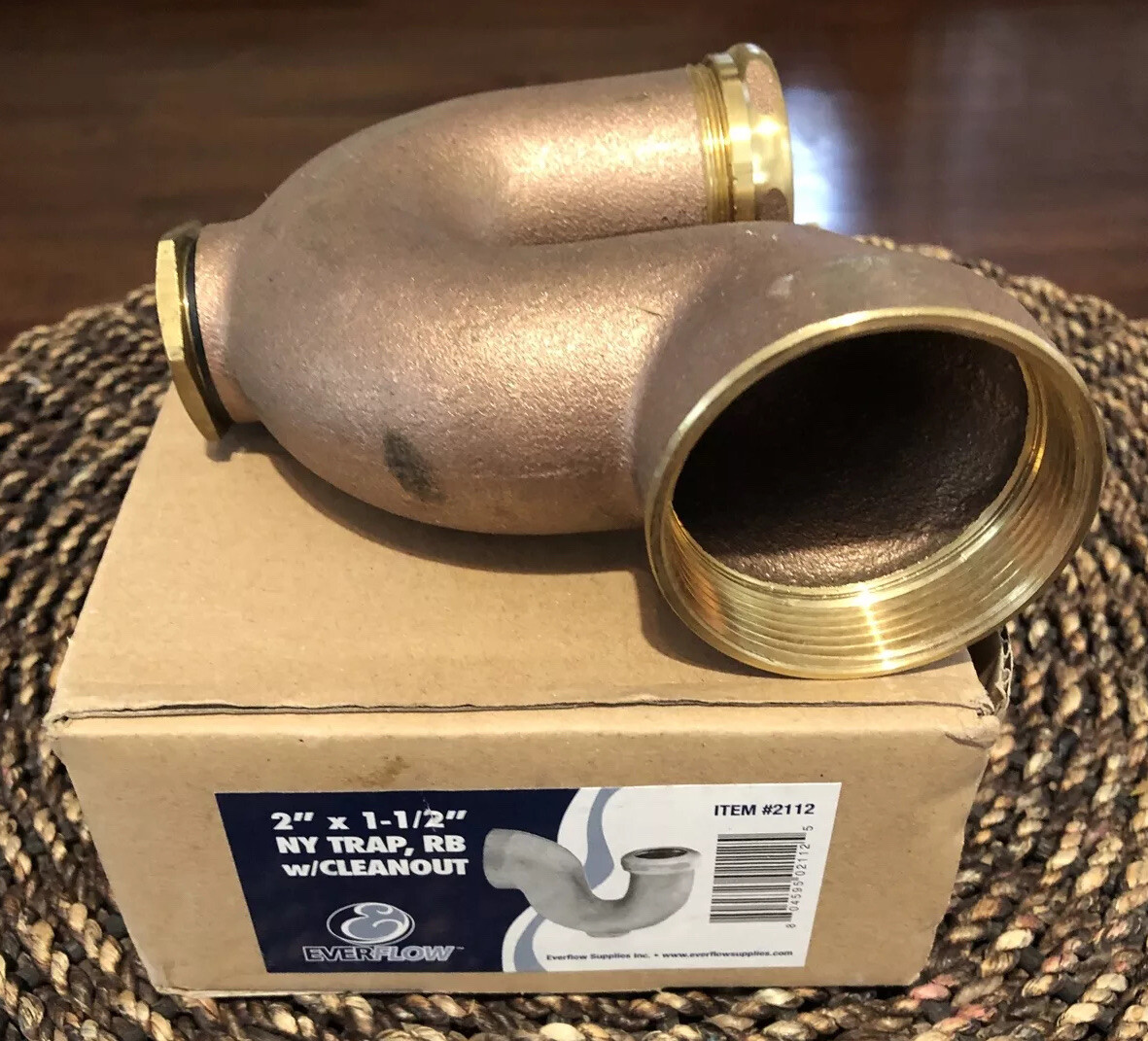 EVERFLOW Supplies 2” x 1-1/2” NY Trap, RB with Cleanout Item 2112 Rough Brass