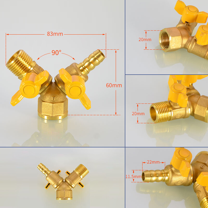 1/2″ Hose Y-Type 3 Way Brass shut off Ball Valve 2 Switch for Fuel Air Water Gas