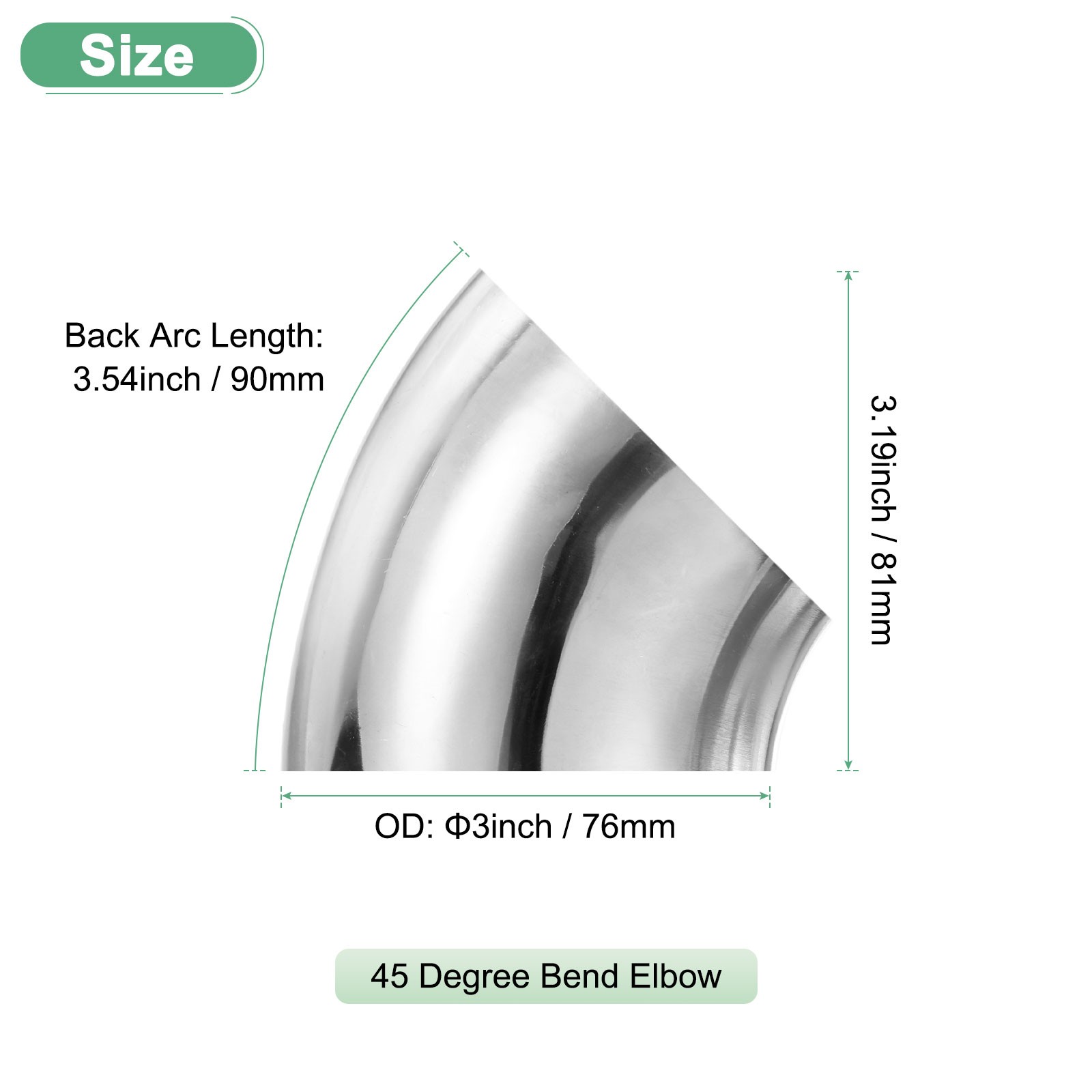 4-Pack OD 3 Inch 45 Degree Mandrel Bend Elbow, Thicken 1.5 mm Height 81 mm