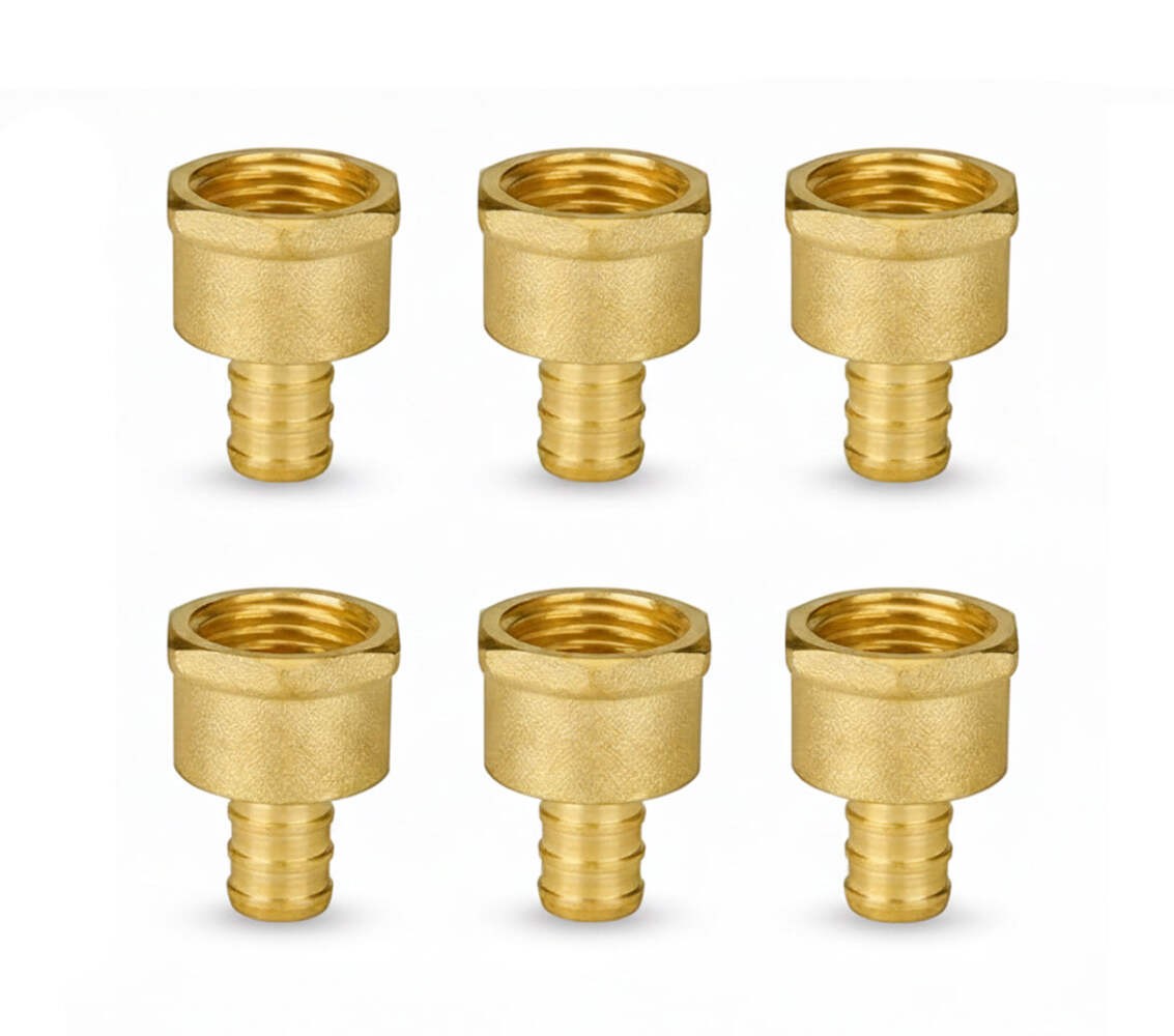 1/2in Brass PEX Barb Female Adapter, 6-Pack