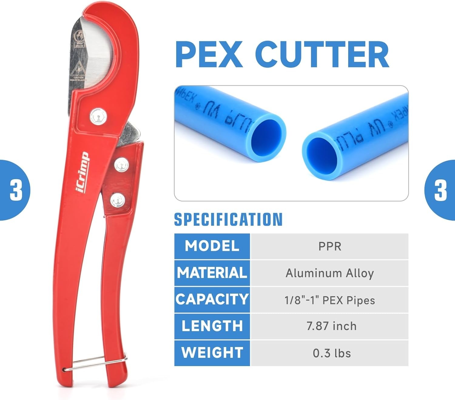 PEX Crimp Tool Kit w/ Cutter & Removal Tool for 1/2″ & 3/4″ PEX Copper Rings