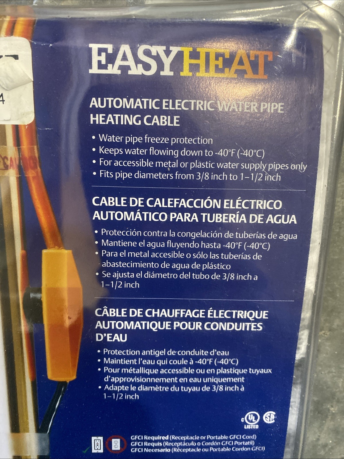 Easy Heat AHB019 ELECTRIC WATER PIPE HEATER CABLE 9 FEET