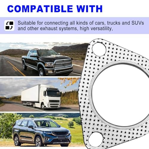 2 PCS Car Exhaust Gaskets, 2.5″ 3-Bolt Exhaust Pipe Connector Gasket,