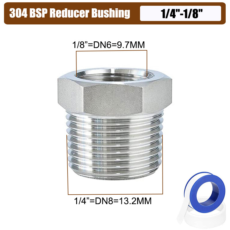 Water/Gas/Oil Pipe Fittings，Reducer Bushing BSP M/F, 1/8″-1/2″ 304 Stainles Stee