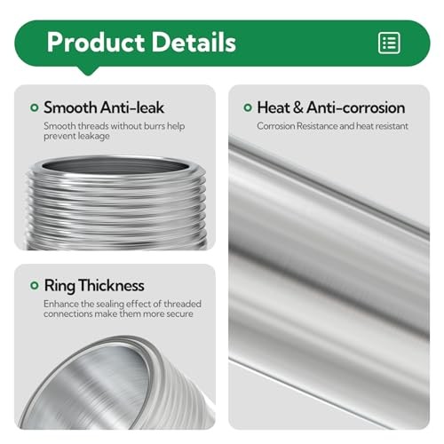 2Pcs Stainless Steel Pipe Fittings, 1/2″ NPT 1/2″ MNPT 2pcs 6″ (150mm) Length