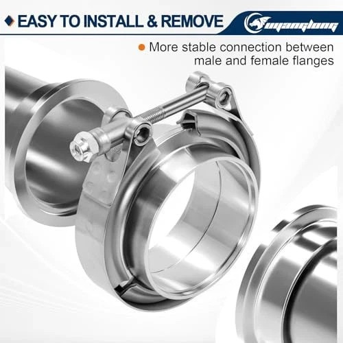 2.0 Inch V Band Clamp, Exhaust Clamp with Male Female Flange 304 Stainless 2.0″