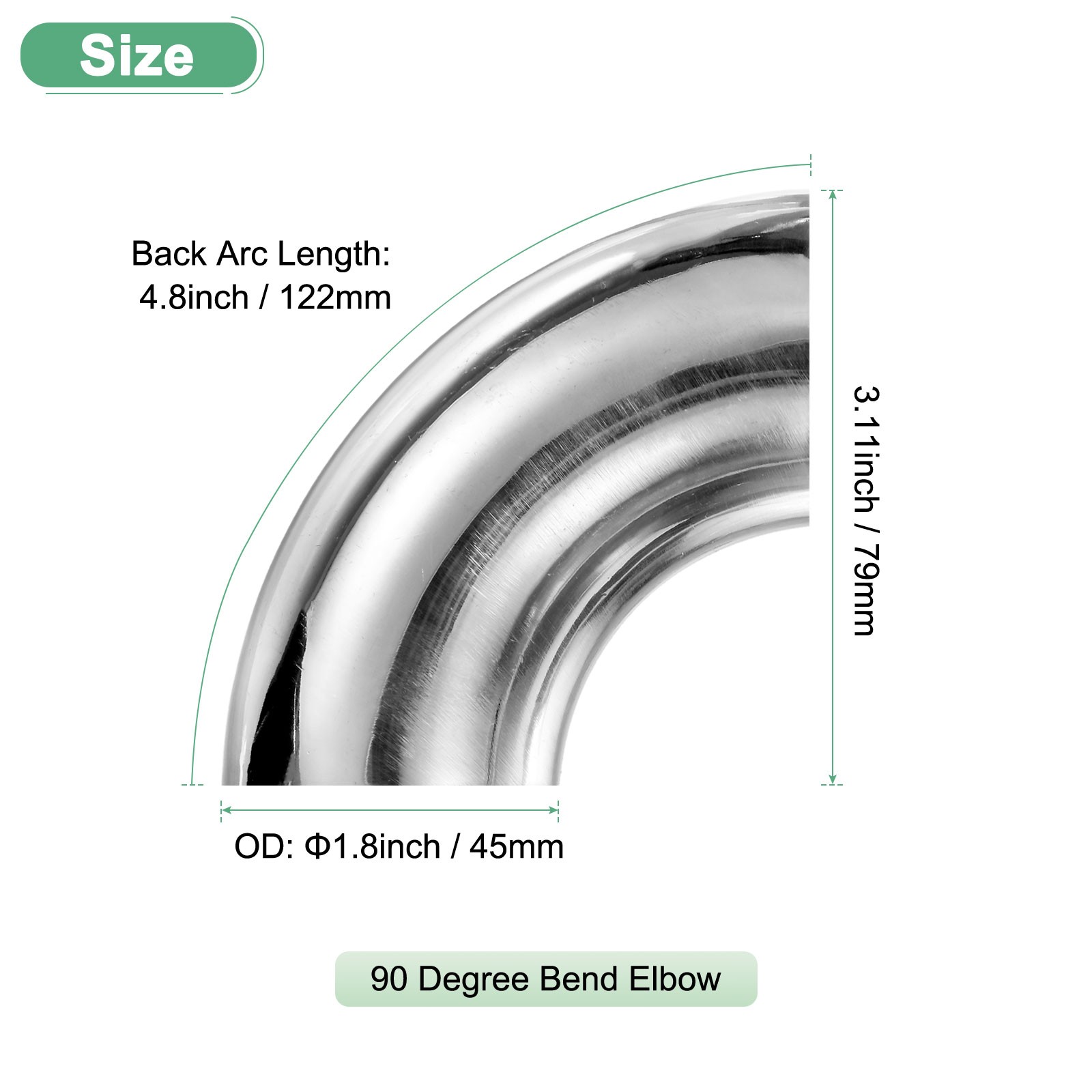 OD 1.8 Inch 90 Degree Mandrel Bend Elbow, Thicken 1.5 mm Height 79 mm