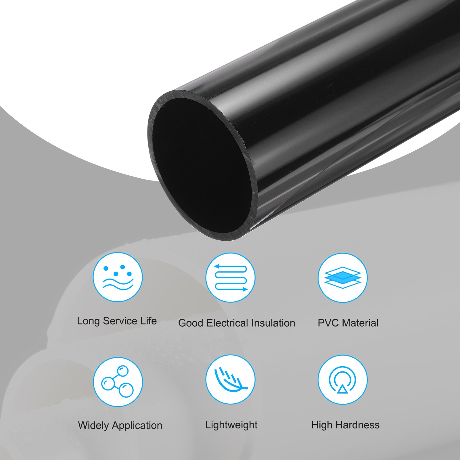 PVC Rigid Round Pipe 67.8mm ID 75mm OD 500mm Black High Impact