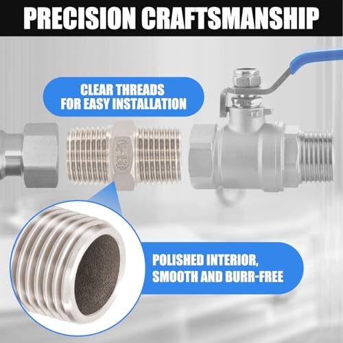 1/2″ Male x 1/2″ Male Hex Nipple Pipe Fittings, 304 Stainless 1/2″ x 1/2″ NPT