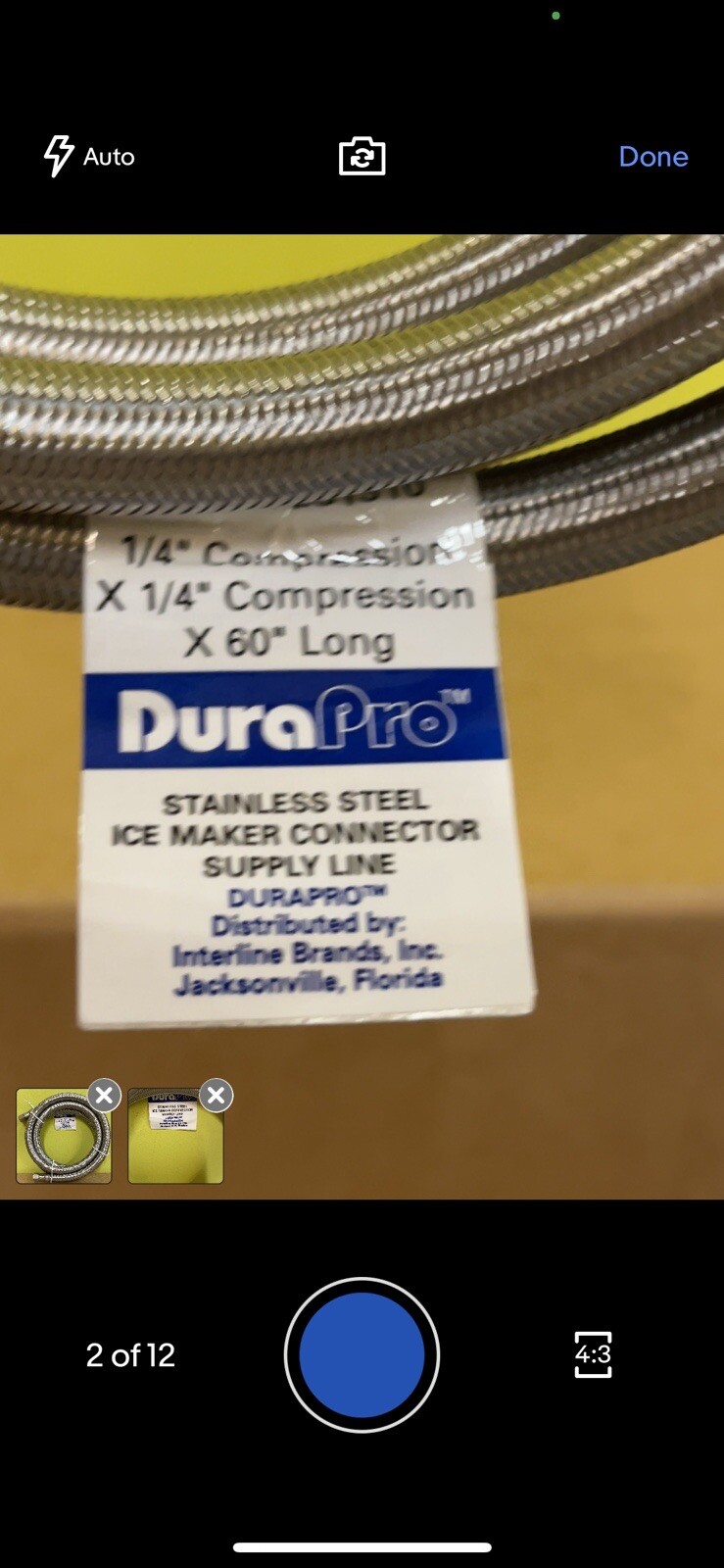 (1) 1/4″ Comp x 60″ 5-FT S.S Refrigerator Icemaker Water Supply Line Connector