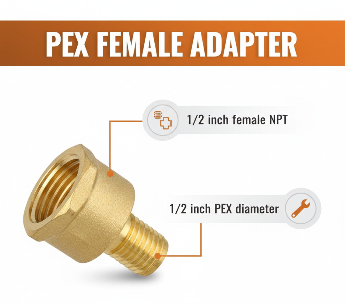 1/2in Brass PEX Barb Female Adapter, 6-Pack