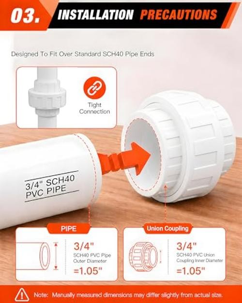 Pcs PVC Union Coupling, Socket x Socket | Fits Standard 3/4″ SCH 40 3/4 Inch 10