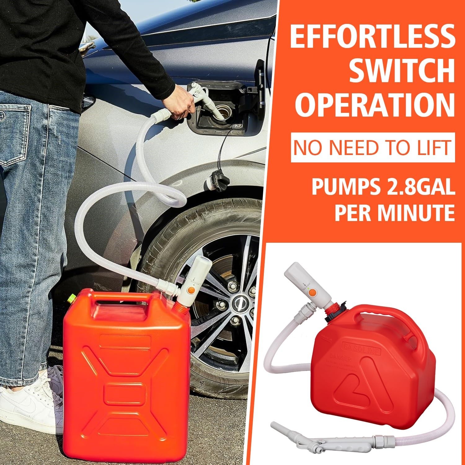Battery Powered Fuel Transfer Pump with Hand Trigger Nozzle | Electric Gas Si…